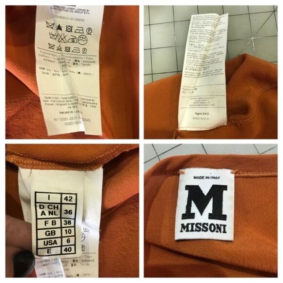 M Missoni Orange Silk Tunic Top Tuck Pleated Front Y - Picture 6 of 9